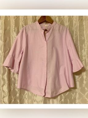 MAJE Charly Flared Bell Cuff Poplin Shirt Relaxed Fit Blouse Rose Pink
